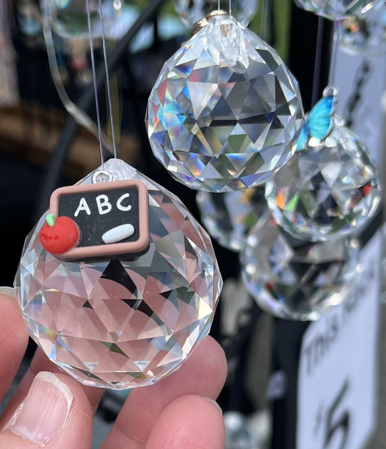 crystal suncatchers prism rainbows, breast cancer, butterfly, teacher, graduation charms, upcycled, repurposed