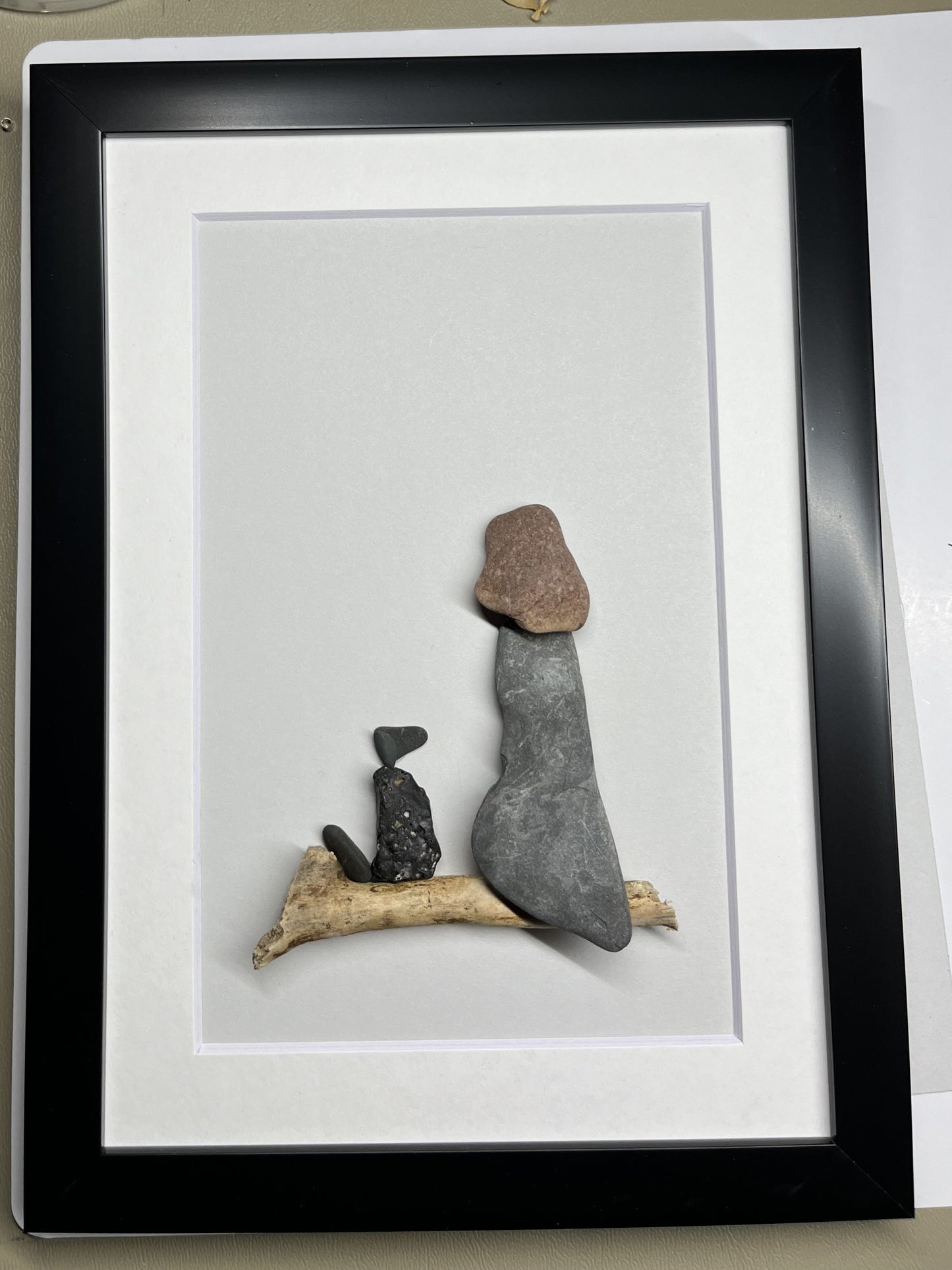 lady and black dog sitting on a log 5x7 black frame