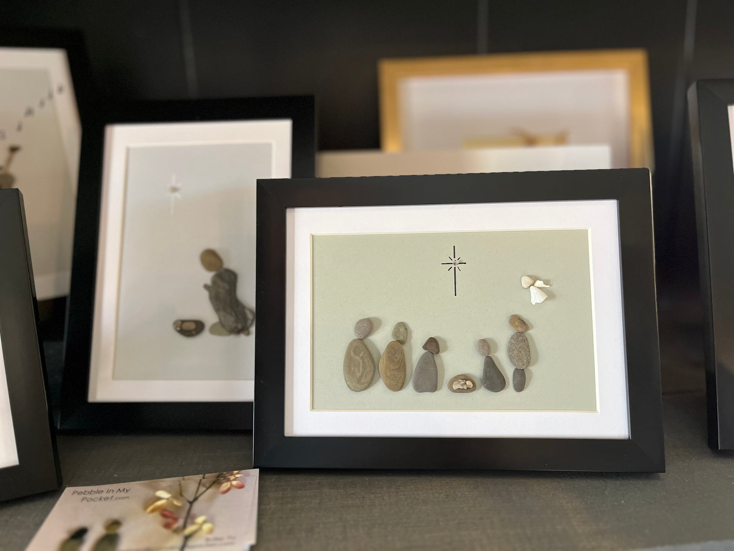 pack of 10 Christmas nativity pebble art 5 x 7 with angel