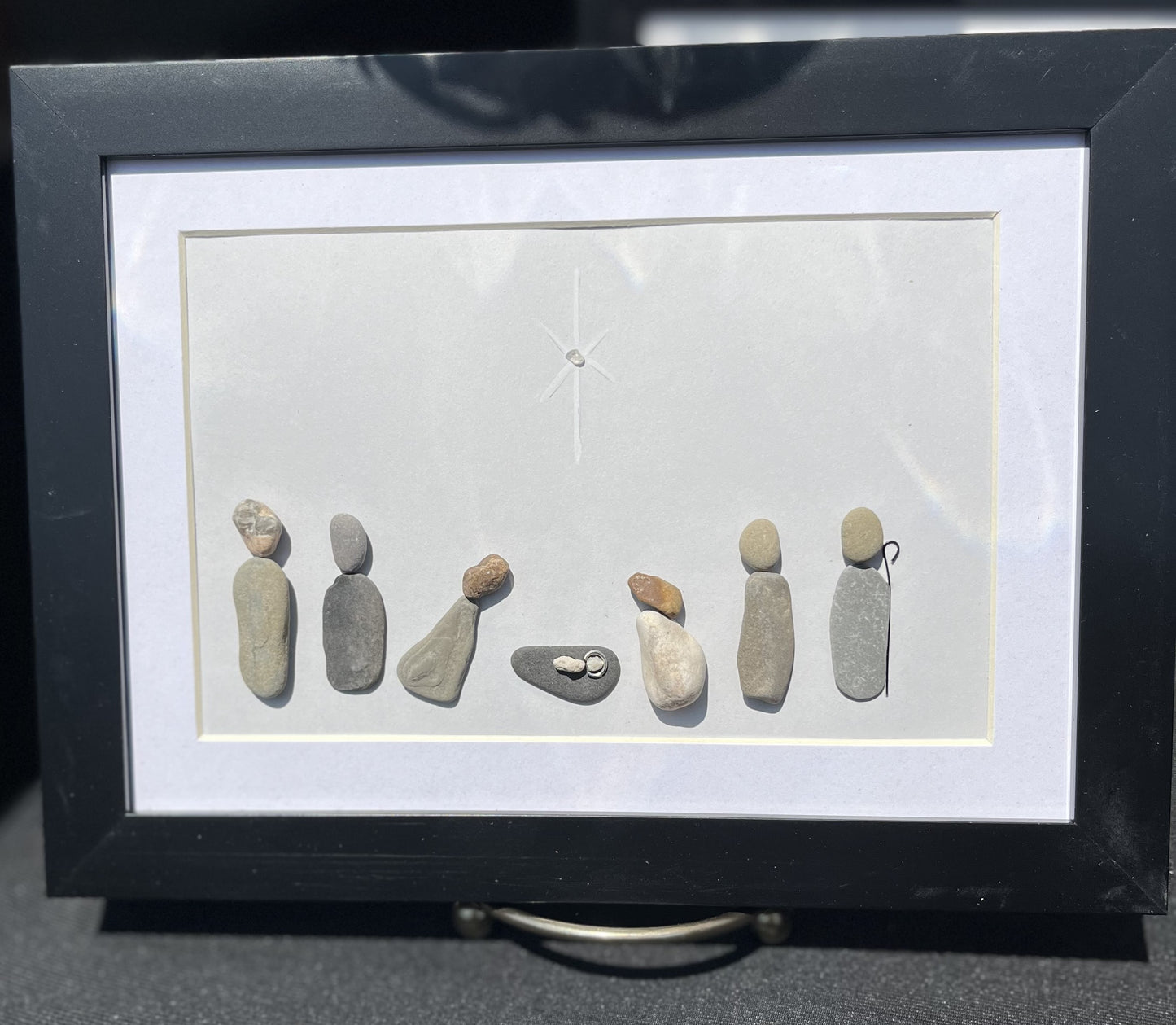 Christmas nativity pebble art with Sheppard and star 5x7
